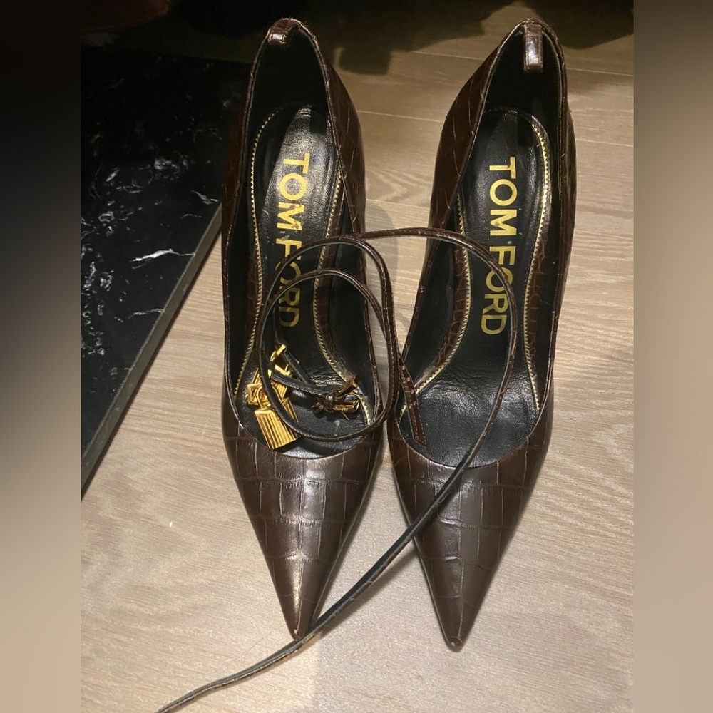 Tom Ford Dark Brown Croc-Embossed Heels